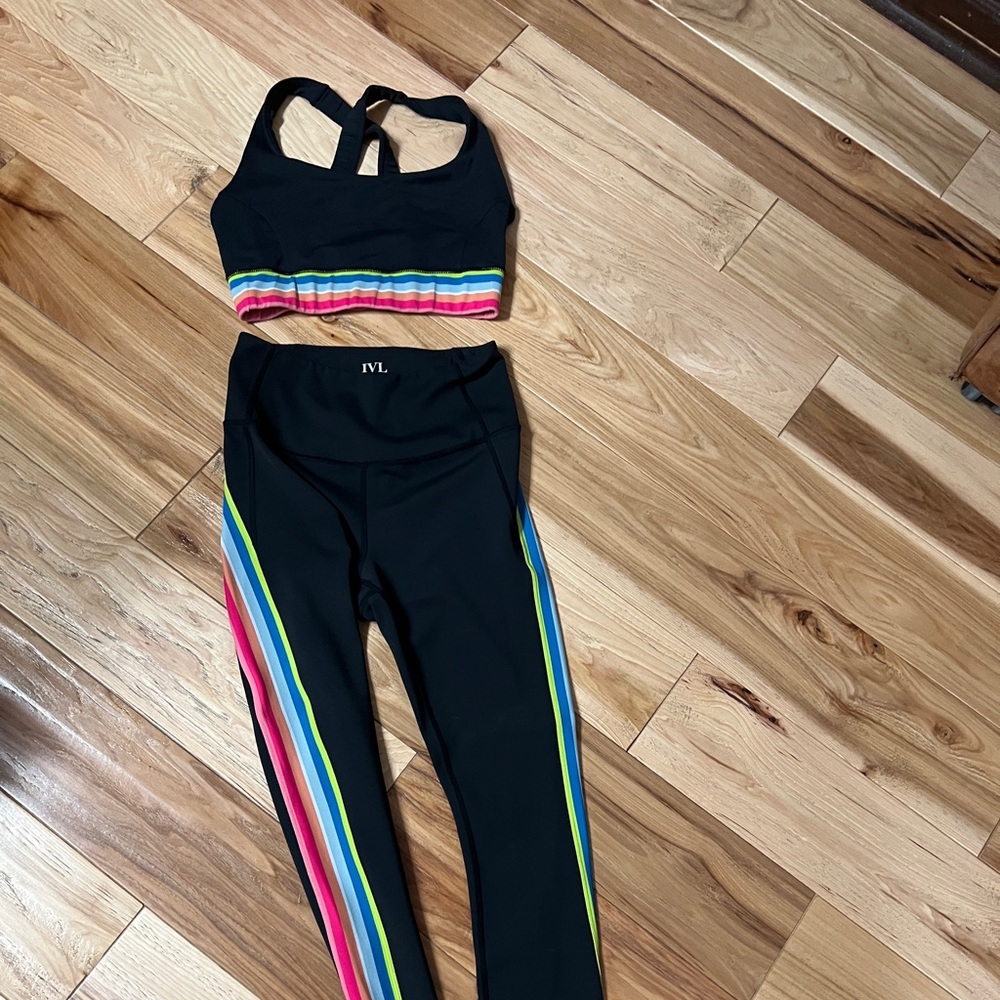 IVL sold out rainbow leggings and x back sports bra